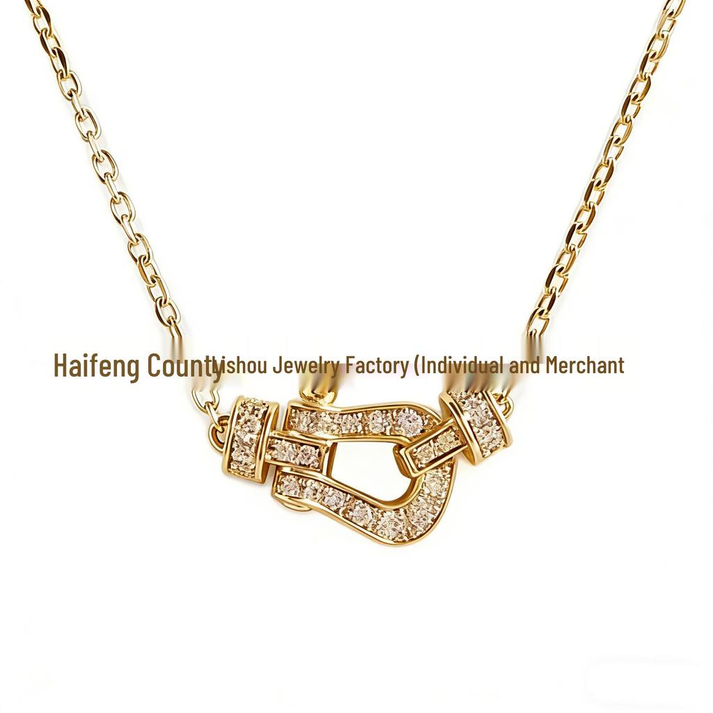 Fred Horseshoe Pendant Necklace In 18K Rose Gold, Full Diamond Clavicle Chain for Women