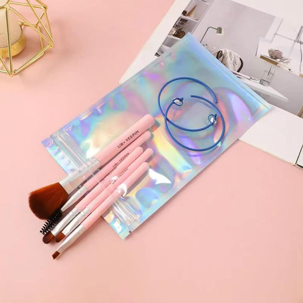 100 KUSŮ Holografické obalové sáčky sáčky se zipem pro malé podnikání, Znovuuzavíratelné potravinové sáčky odolné proti zápachu Fóliové úložné sáčky s průhledným okénkem, Tepelně