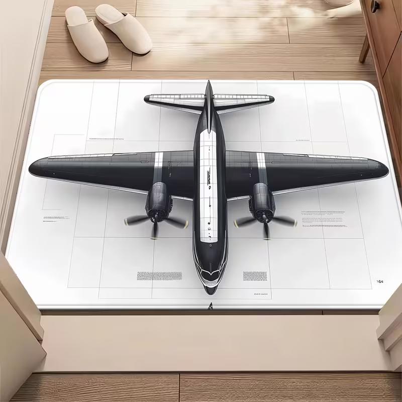 2D Aviation Door Mat Airplane Pattern Entrance Rug Soft Non-Slip Aircraft Fan Home Office Decor Welcome Mat for Boys Room