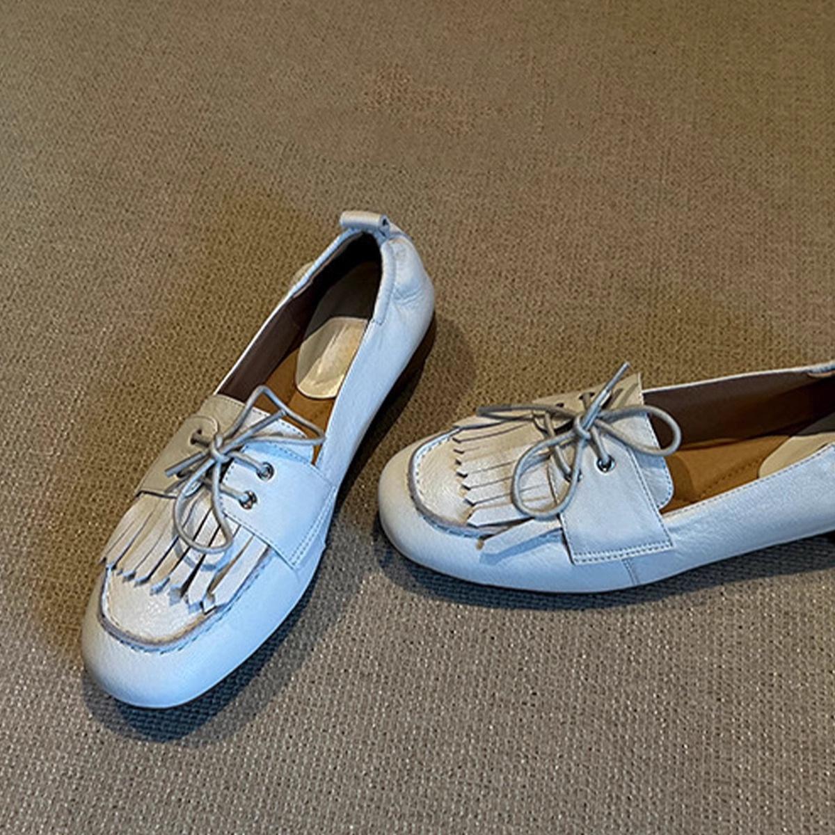 

2025 spring French retro fringed one-pedal loafers Mary Jane shoes flat single shoes British small leather shoes women 36