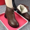 Women's Large Size Leather Soft Sole Increased Height Winter Warm Fur Snow Boots Padded Lined Ankle Boots Non-Slip Hiking Casual Sports Martin Boots