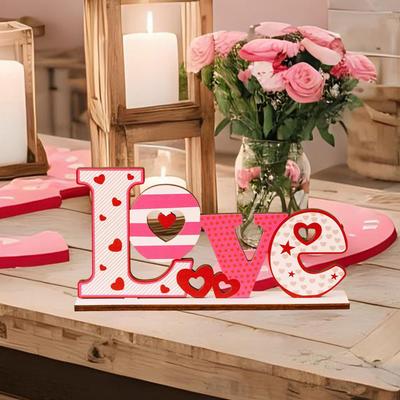 Valentine's Day Wooden Table Sign Centerpiece Desktop Heart Plaque Ornament for Fireplace Holiday