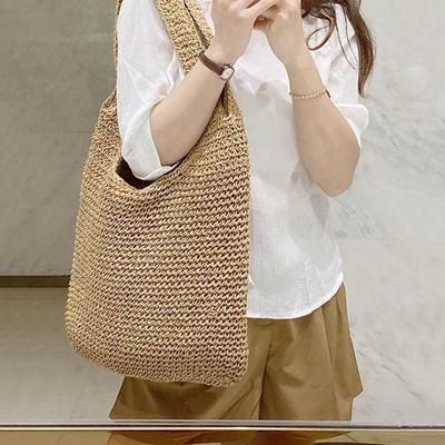 Borsa estiva in paglia Borsa a tracolla tessuta fatta a mano da donna Borsa da spiaggia di grande capacità Borsa con manico per le vacanze di moda Boemia Totes