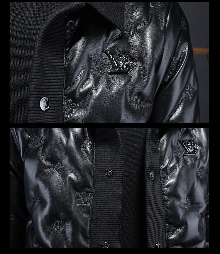 2024 Winter European Style Men's Casual Lapel PU Leather Down Jacket