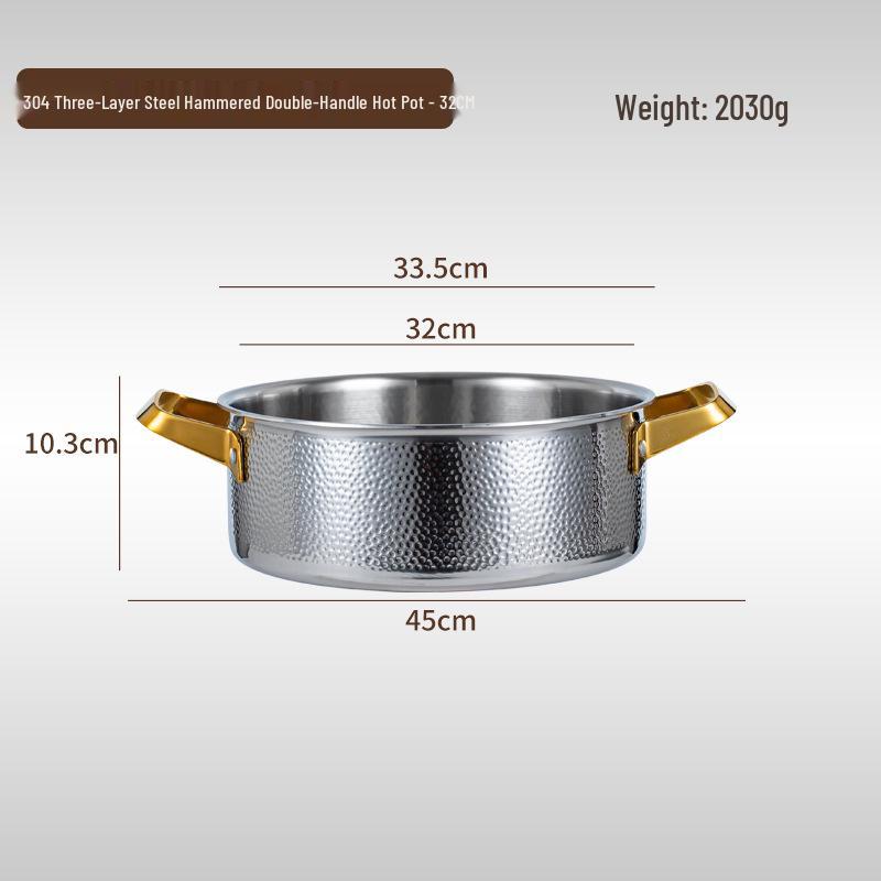 304 Edelstahl Doppelgriff Gehämmert Trennwand Hot Pot für Induktions- & Gasherde.