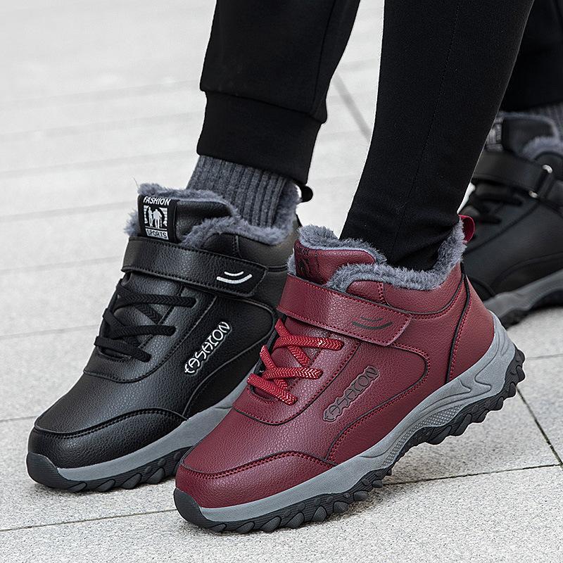 Lijian'an cotton shoes mother walking shoes high-top elderly shoes men and women middle-aged and elderly leather surface waterproof and non-slip snow