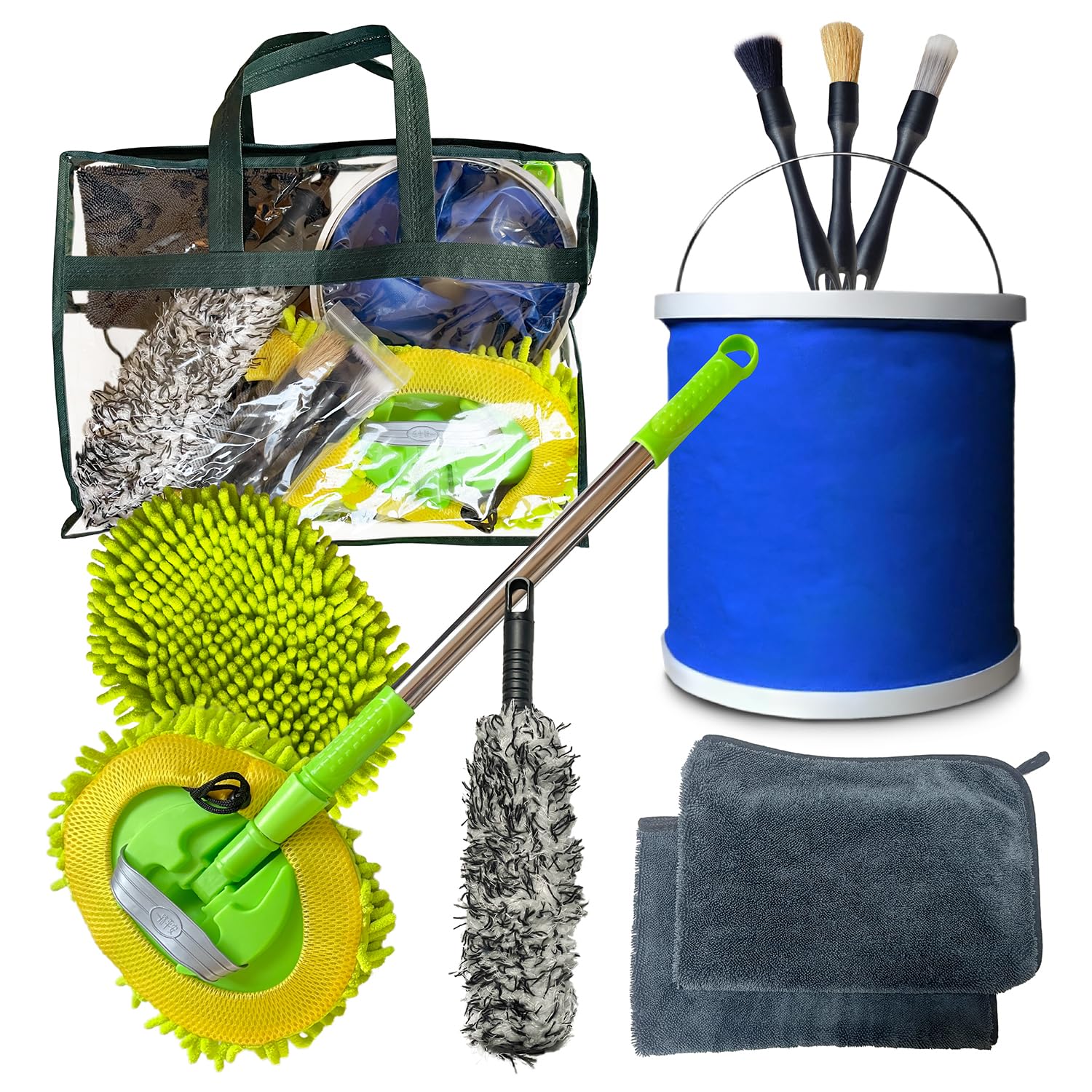 

VIVRELLA Car Wash Towel brush brush extendable car wash and storage bag Set (for wiping), (for wheels), set, mop, bucket, (10-piece set)