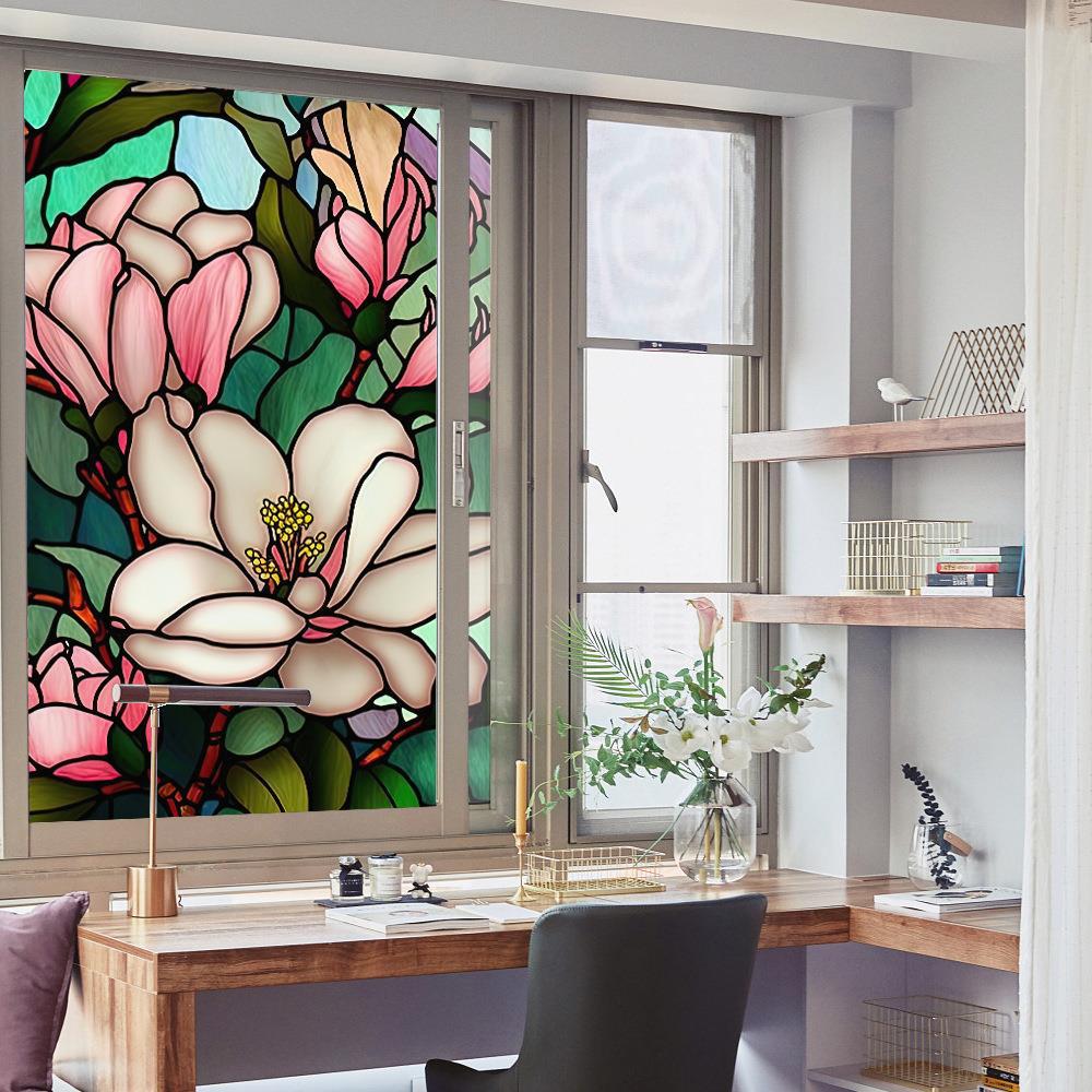 Colorful Retro Flower & Bird PVC Static Cling Removable Window Film