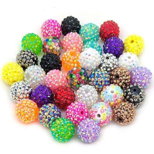 20mm, 16mm, 14mm, 12mm, 10mm Colorful Rhinestone Beads Round Spacer Beads for Jewelry Bracelet Necklace Pen Bag Chain Making Crafts Supplies (16mm