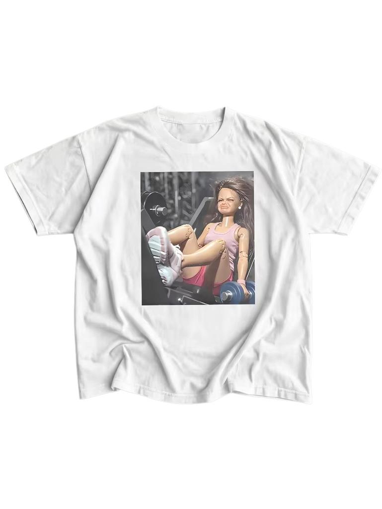2026 Summer Unisexs Retro Gym Cartoon Girl Printed Sports Fitness Round Neck Tshirt 100 Cotton Neutral Short Sleeve