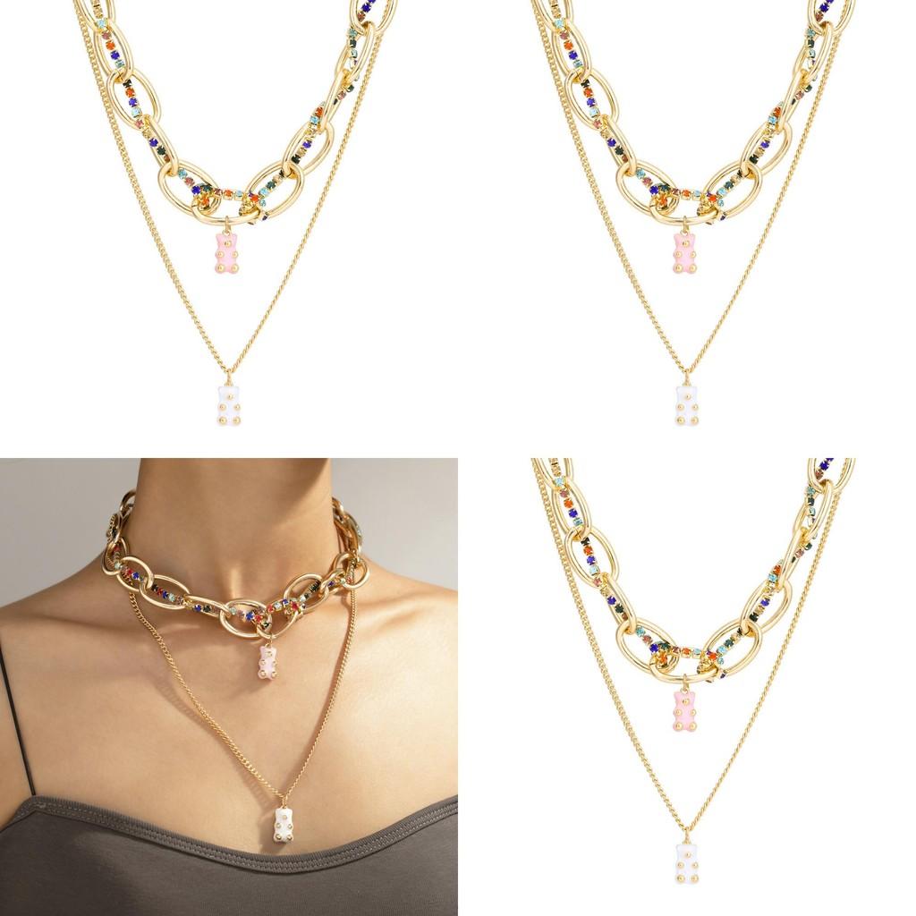 Fashionable Double Layer Bear Necklace Unique Alloy Jewelry Stylish Womens Accessory
