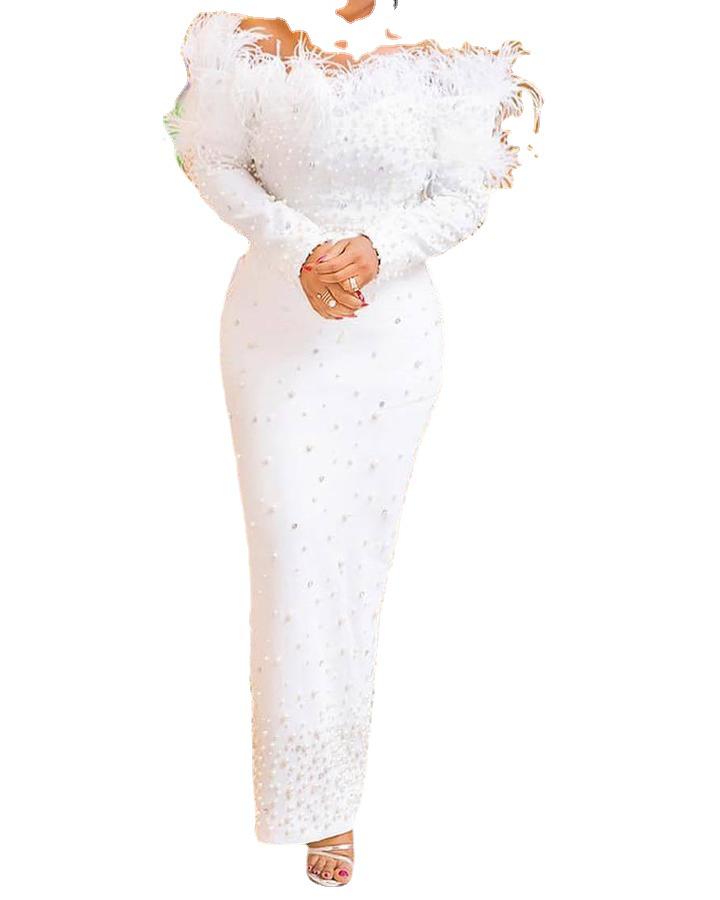 2021 Women's Autumn/Winter European Style Beaded Bodycon Sexy Dress