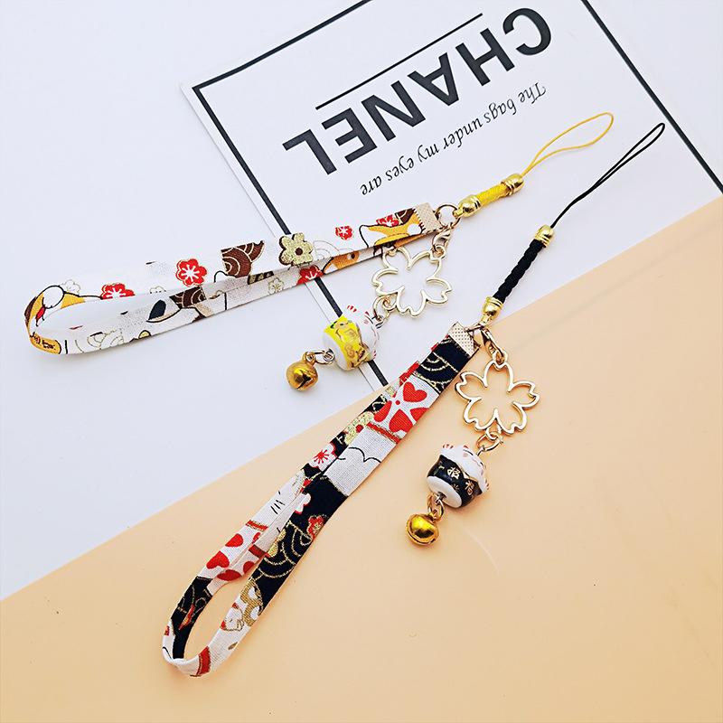 Japanischer Smartphone-Anhänger Lanyard Blume Katze Glocke Anhänger