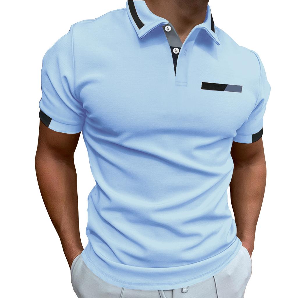 New Men's Short-Sleeved Casual Polo Shirt with Imitation Chest Pocket, Collar and Button-Front Business T-Shirt Top for Men