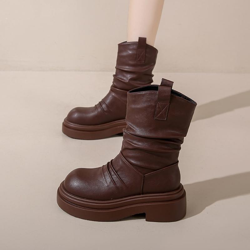 Flats Platform Women Ankle Boots Pleated Designer 2025 Trend New Shoes Boots Winter Chelsea Goth Party Woman Botas Mujer