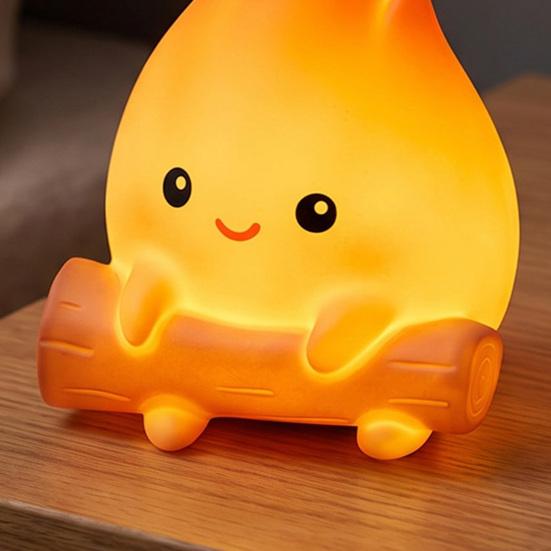 Cozy Dorm Room Decoration Cartoon Fake Campfire Night Light, Cute Warm Glow Bedside Unique Birthday Gift for Girls Boys Ornament, Portable Lamp