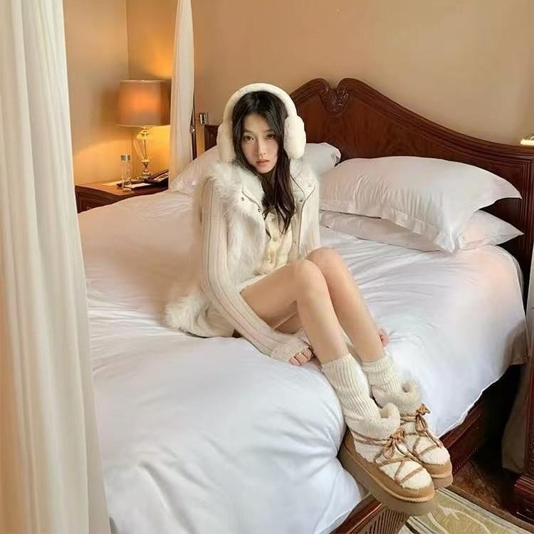 Fleece Straps Color Matching New Autumn and Winter Thick-soled Lamb Wool Short Boots Women's Snow Boots Cotton Shoes Women