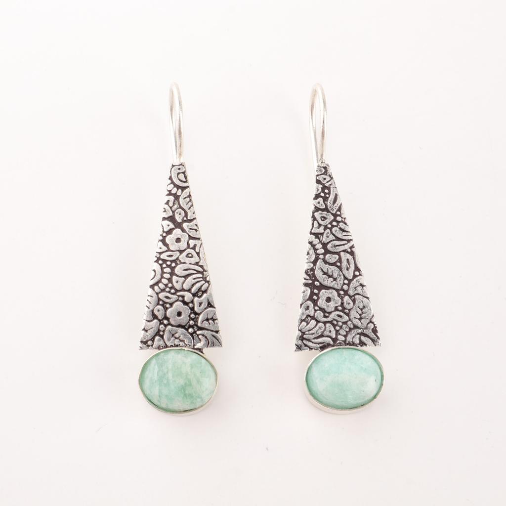 Natural Amazonite Gemstone 925 Sterling Silver Jewelry Handmade Earrings 1.9" EE-165-35