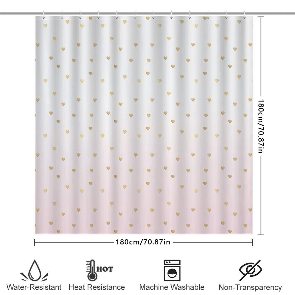 White Pink Gold Heart Pattern Shower Curtain For Bathroom Decor Waterproof Fabric With Hook Rings Set By Dianpinghome