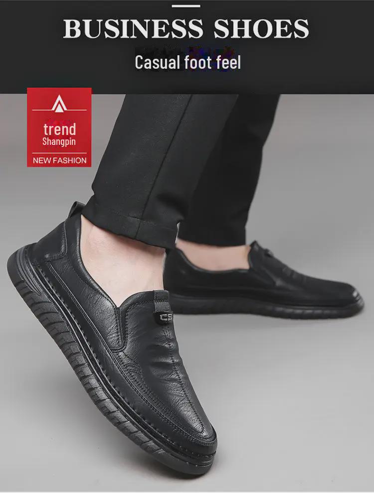 Men's Genuine Leather Casual Business Shoes - Versatile Cowhide with Soft Non-Slip Sole