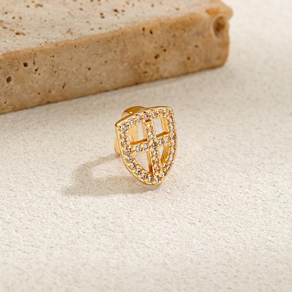 1 hollowed out heart-shaped star double tooth set for daily street fashion, cool smooth cross zircon shield teeth accessory
