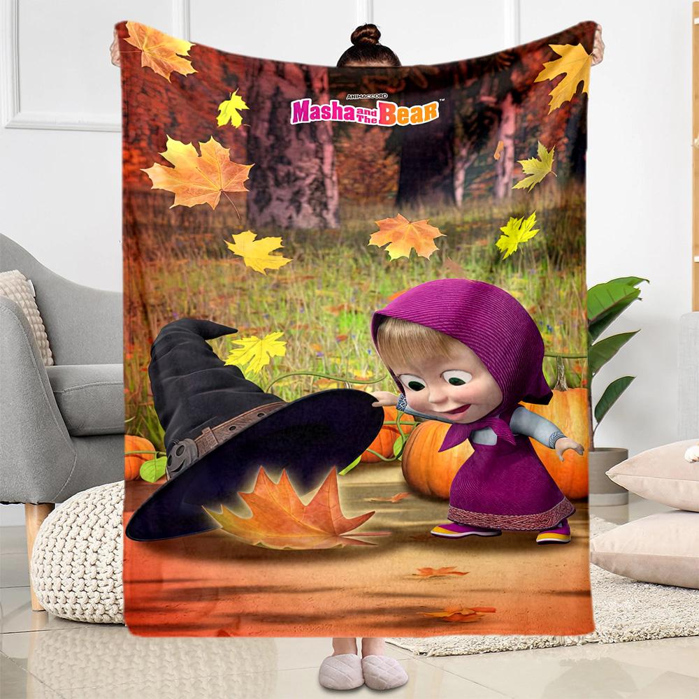 Masha Bear Blanket Durable Comfort Great for Picnics Bedding Seaside for All Seasons Stylish Decor Suitable for Gifting Relatives and Friends