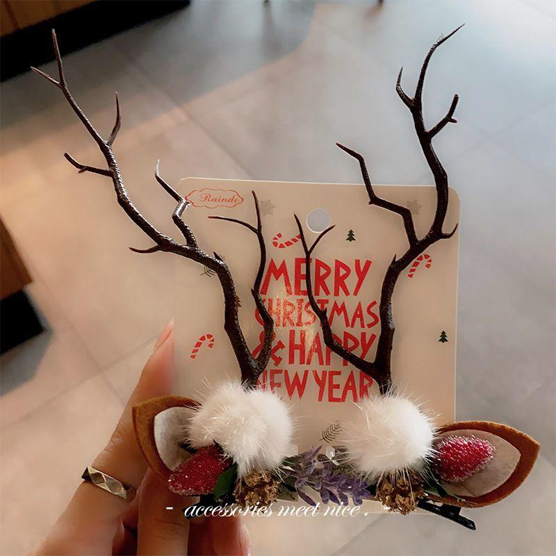 

Рождественские заколки для волос в виде оленя для женщин, Повязка на голову с рогами лесного эльфа, Пушистые парные заколки для фото, Рождественские подарочные аксессуары Christmas - Brown Branch White Hair Pair