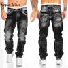 RogueWave Calças Jeans Masculinas Sólidas Bolsos Stretch Denim Calças Retas Calças Casuais Streetwear Diário Roupa Masculina