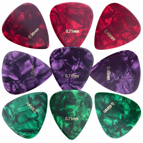 kwmobile 9x Guitar Picks, 3 Thicknesses - 0.46mm / 0.71mm / 0.96mm Picks for Electric and Acoustic Stringed Instruments - 3 Colors, 9-Piece Rice Ball