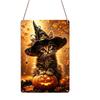 2D Flat, 1pc Autumn Maple Witch Kitty Halloween Aluminum Sign, Pumpkin Decorative Sign, Fun Decor, Halloween Artwork Wall Decor, Modern Wall Art, for