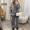 2 Pcs/Set Winter Sweater Pants Set O Neck Loose Knit Thick Long Sleeves Sweater Wide Leg Warm Trousers Daily Outfit School Homewear Sport Clothes