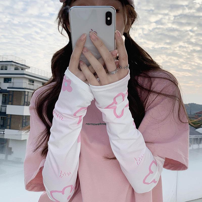 Gradient Color Floral UV Protection Sleeves for Women's Summer Cycling