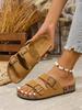 Women's Youth Mules New Spring/Summer Retro Casual Slip-On Shoes Pu Upper Double-Strap Half-Slip Flat Slippers with Adjustable Buckle