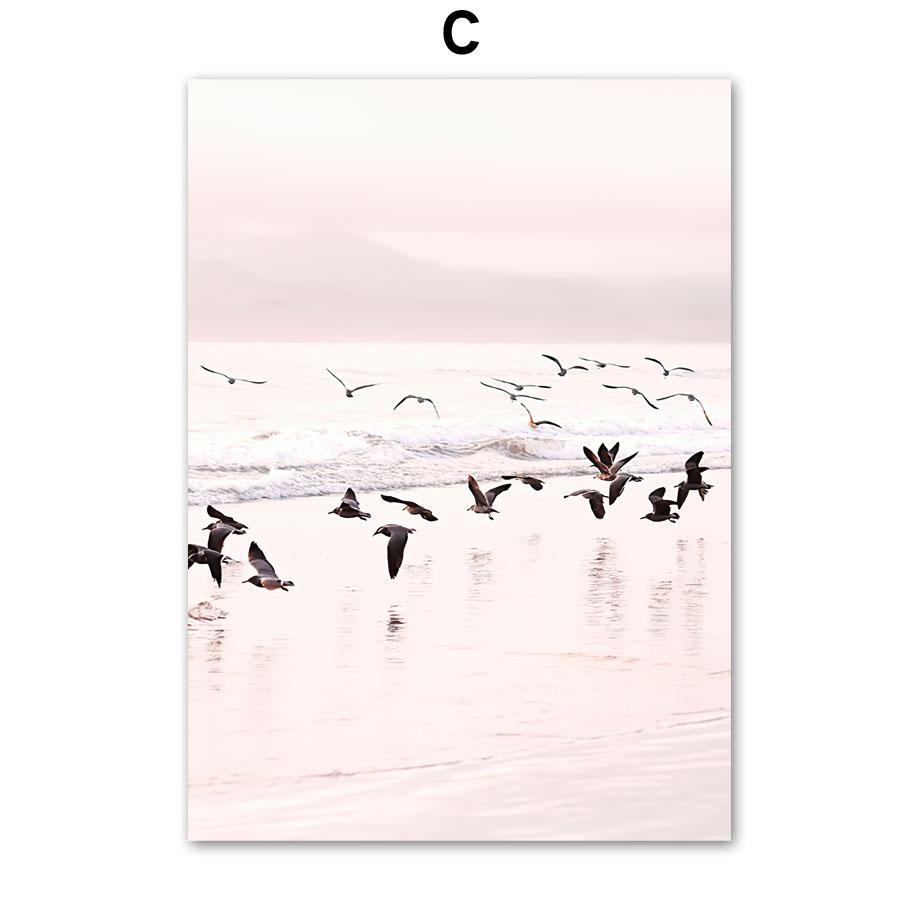 Fioletowa Plaża Morska Ptak Trzcina Róża Kaktus Sztuka Ścienna Malarstwo na Płótnie Plakaty i Wydruki Hotel Bar Obrazy Ścienne do Wystroju Salonu