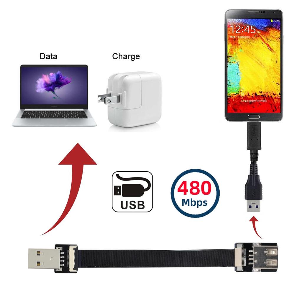 Cablecc USB Male to Female Extended Data Flat Slim FPC 200CM for and Printers 2.0 Type-A Cable, FPV, Disks, Scanners,