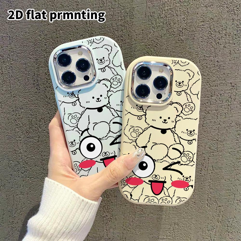 Phone case: 2D flat design suitable for iPhone 18 17 16 15 14 13 Pro protective case, couple style, background with little bear, Christmas and Hallowe
