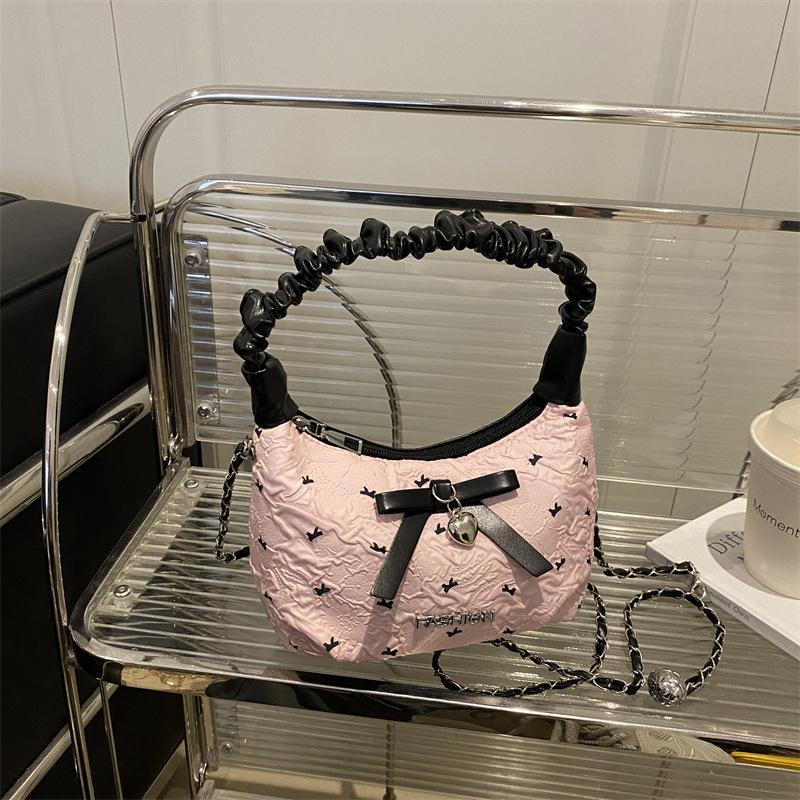 2025 Summer New Bow Underarm Bag Women's Leisure Commuting Fashion Pleated Cloud Bag Dumpling Bag