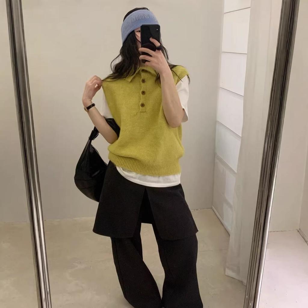 Korean style minimalist stand-collar sleeveless knit sweater for women, early spring new loose and simple button layering vest outerwear