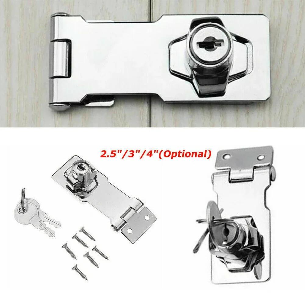 Padlock Locking Hasp Staple With Keys Padlock 2.5"/3"/4" Garage Lock Hasp Heavy Duty Locking Iron Silver New
