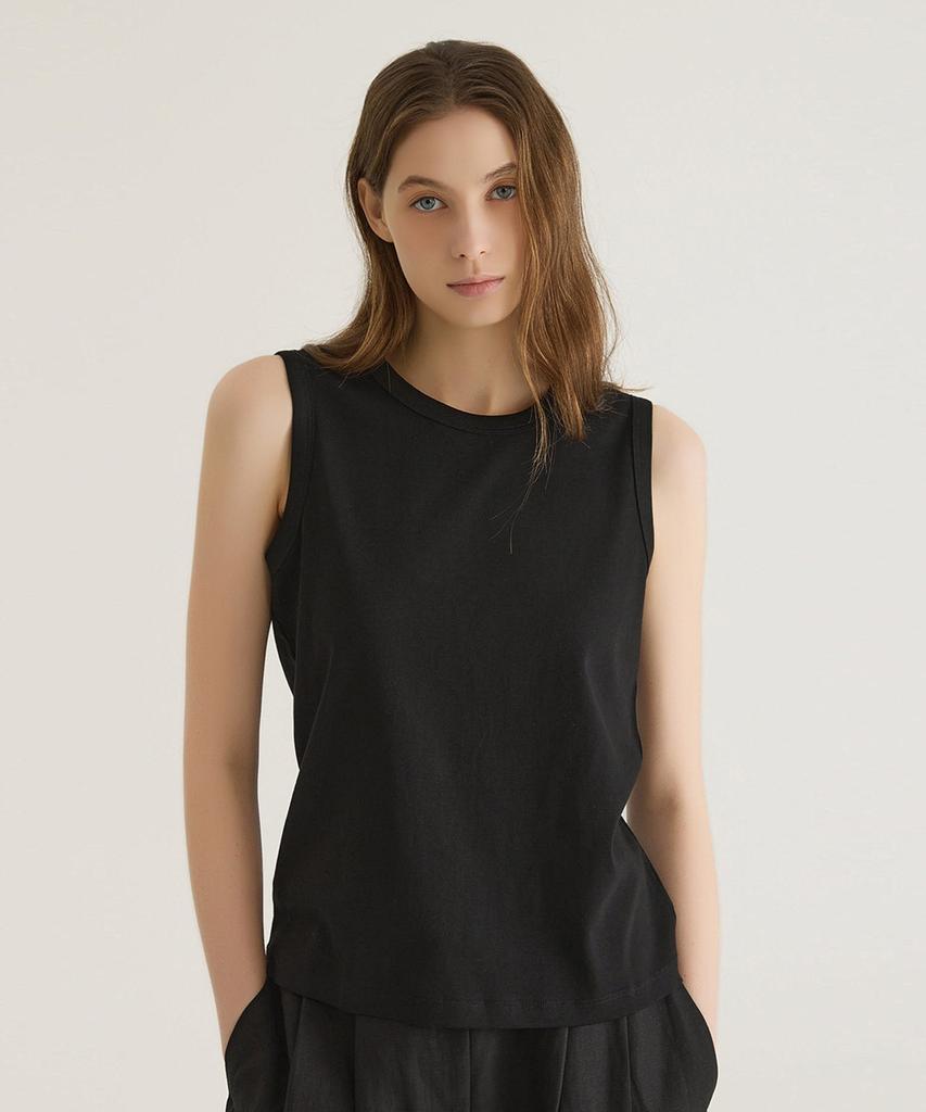 Oteumilkape Cotton Slim Sleeveless Top - Black
