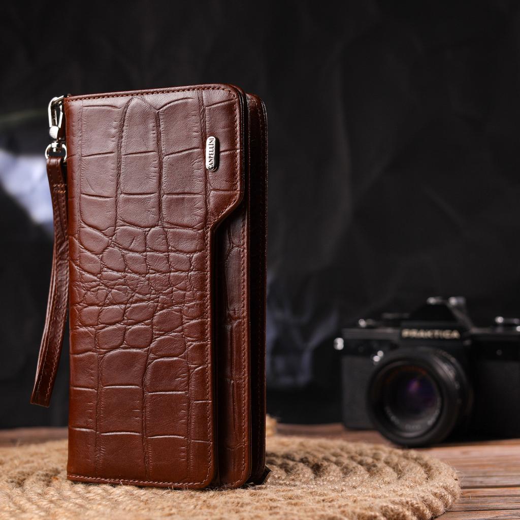 Practical Women's Wallet Made of Genuine Textured Leather CANPELLINI Wallet 21544 Brown