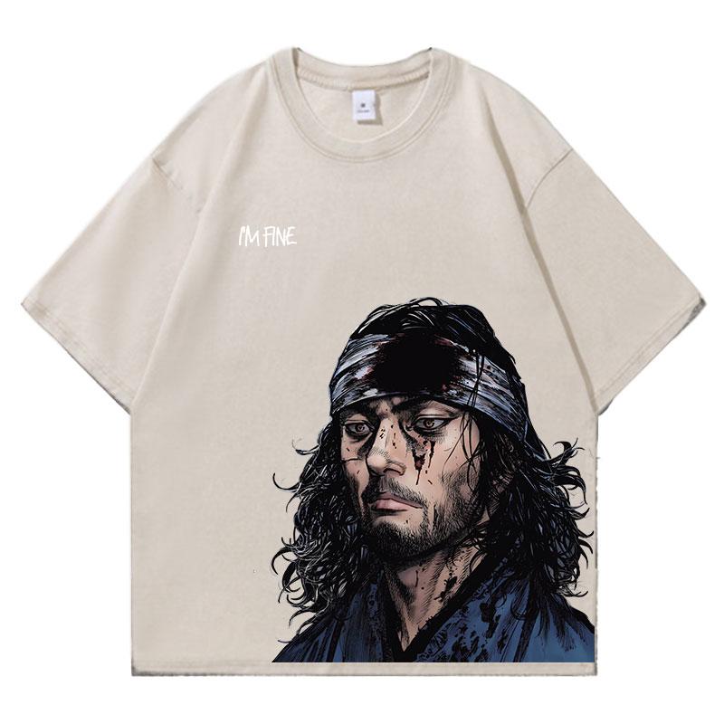 Anime Vagabond Acid Wash Tshirts Men Vintage Washed T Shirt Oversize Cotton Tee Cotton Fashion Streetwear Unisex Top