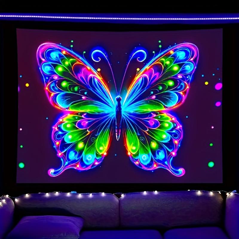 

VIKAMA Neon Butterfly Tapestry Cyberpunk Style Luminous Decoration Esports Room Bedhead Trendy Cool Girl Room Decoration 74x94cm(29x37in)