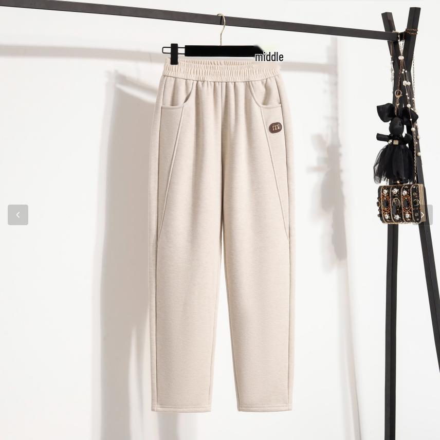 

2025 Autumn/Winter Plus Velvet Thick Woolen Soft Loose Elastic Waist Slimming Casual Pants 2XL (90-115 kg)