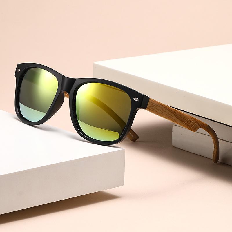 

Мужские квадратные солнцезащитные очки в стиле ретро с текстурой дерева, пружинными петлями и цветными линзами