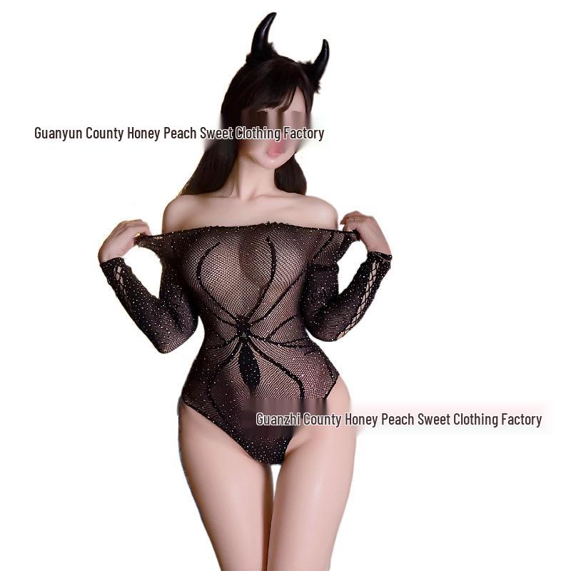 Seductive Halloween Witch Bodysuit with Long Sleeves and Sparkling Details