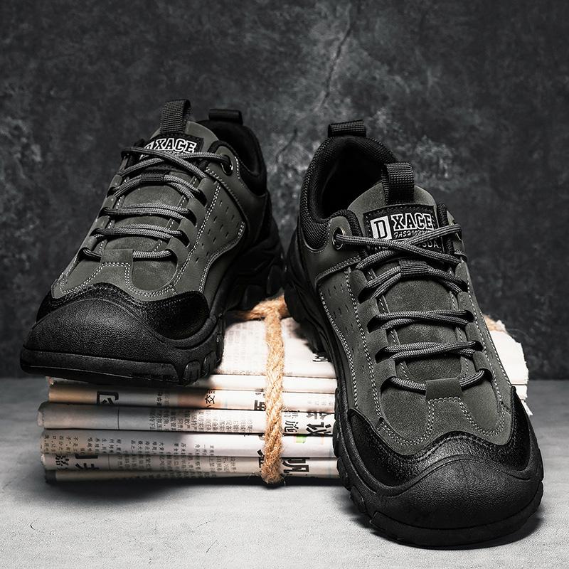 Men's Shoes Fashion Leather Casual Shoes Outdoor Non Slip Hiking Camping Shoes Men's Sneakers Lace Up Work Footwear Large Size46