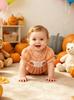 Pumpkin Short Sleeve Bodysuit with Lotus Leaf Collar and Bow