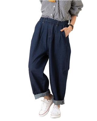 Selektiv Berry Denim Zirkus Curvy Locker Elastisch Größen M Damen Weitbeinige Hose, Knöchellang, Passform, Passform, Taille, S-LL, Einmal gewaschen, W-4466,
