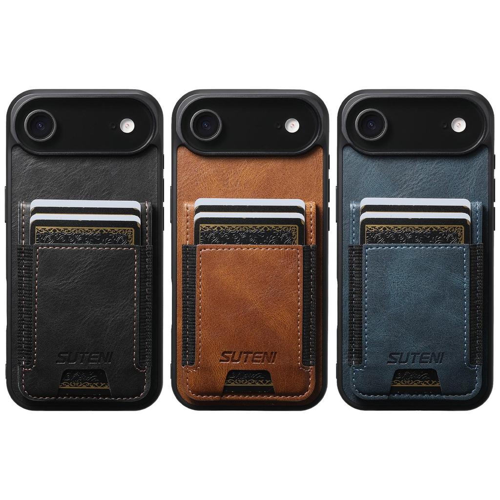Universal Leather Phone Case with Card Holder & Stand for Apple 17 Pro Max, Google 10 Pro XL, Samsung Models